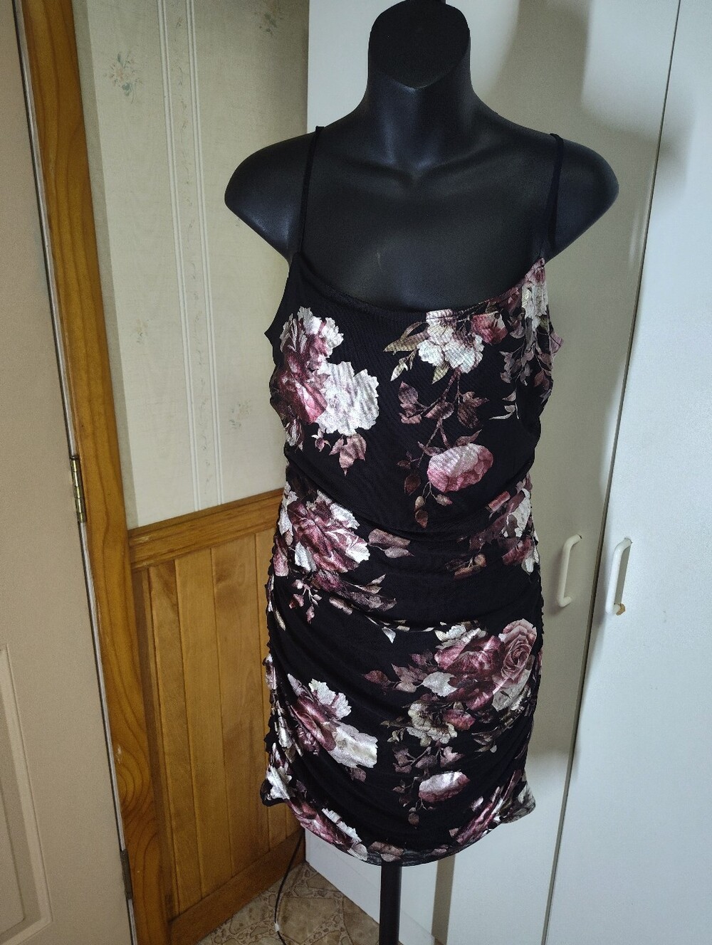 Windsor Black Floral Ruched Bodycon Mini Dress